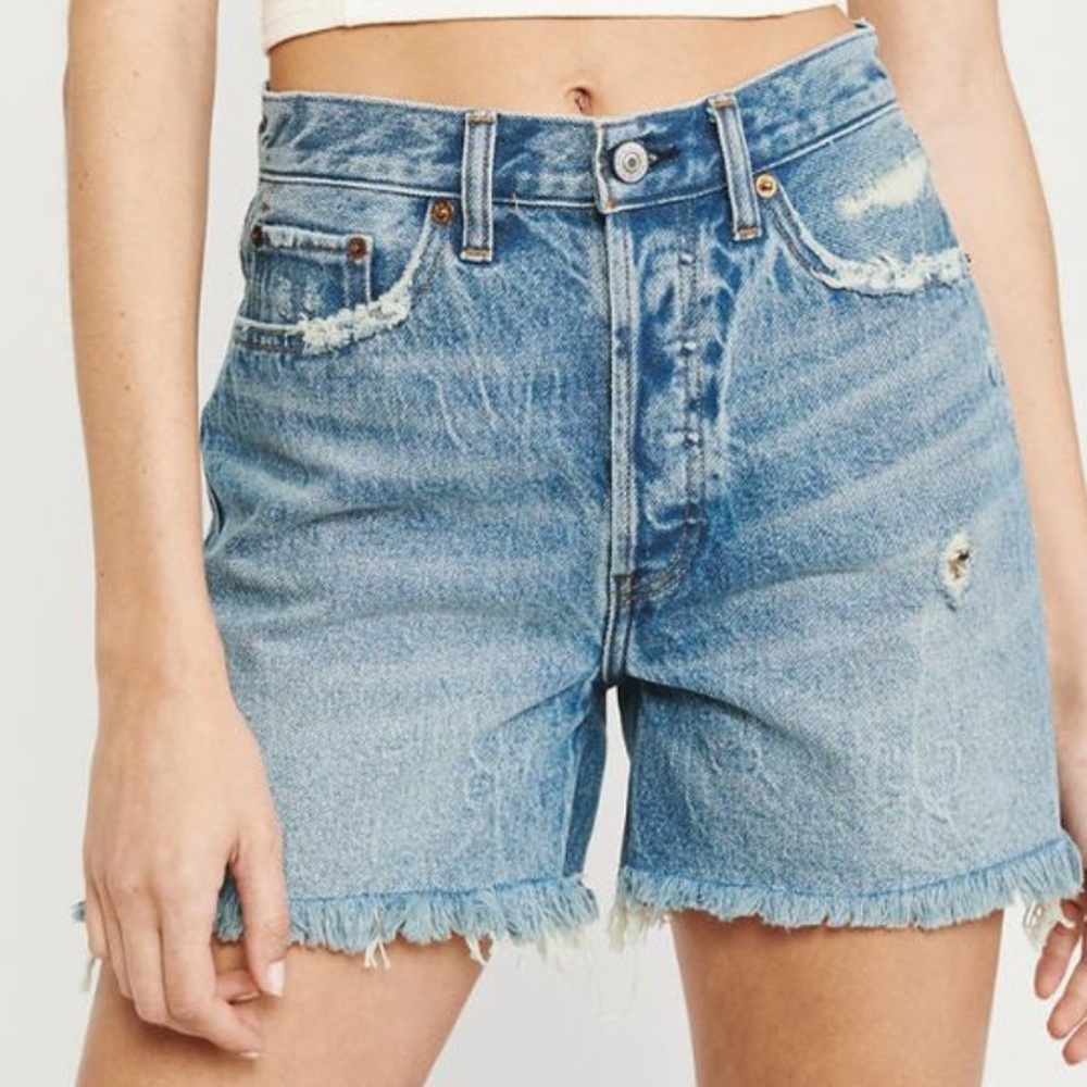 Abercrombie: High Rise Mid Length Denim Shorts